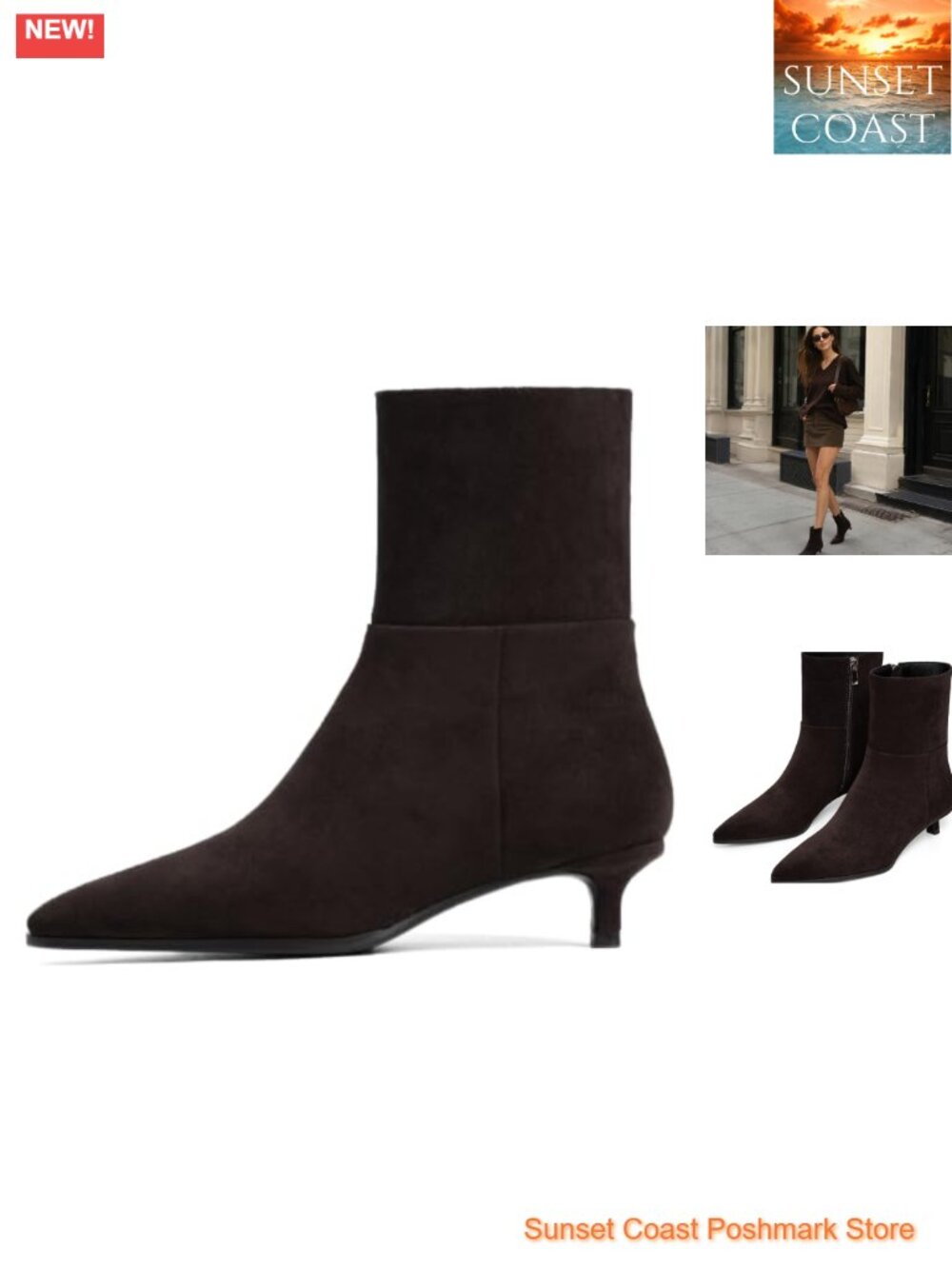 Kitten Heel Ankle Boots Womens Pointed Toe Suede Booties